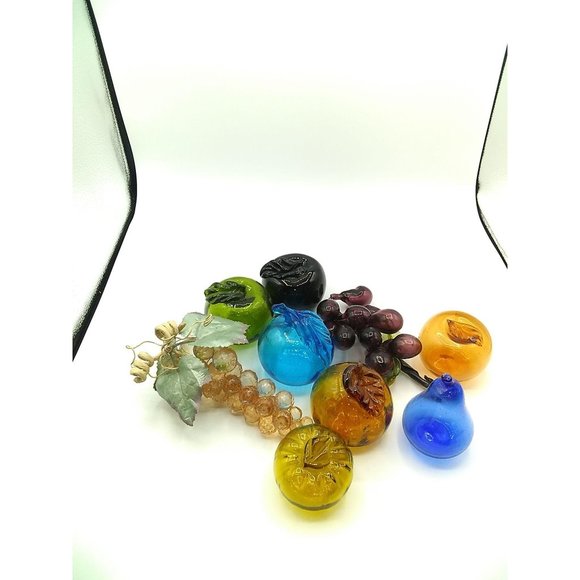 Vintage MCM Handblown Colored Glass Eight Fruit